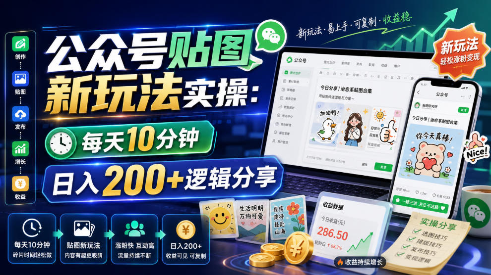 公众号贴图新玩法实操，每天10分钟，日入200+逻辑分享-chywc