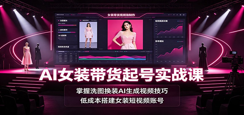AI女装带货起号实战课：掌握洗图换装AI生成视频技巧，低成本搭建女装短视频账号-chywc