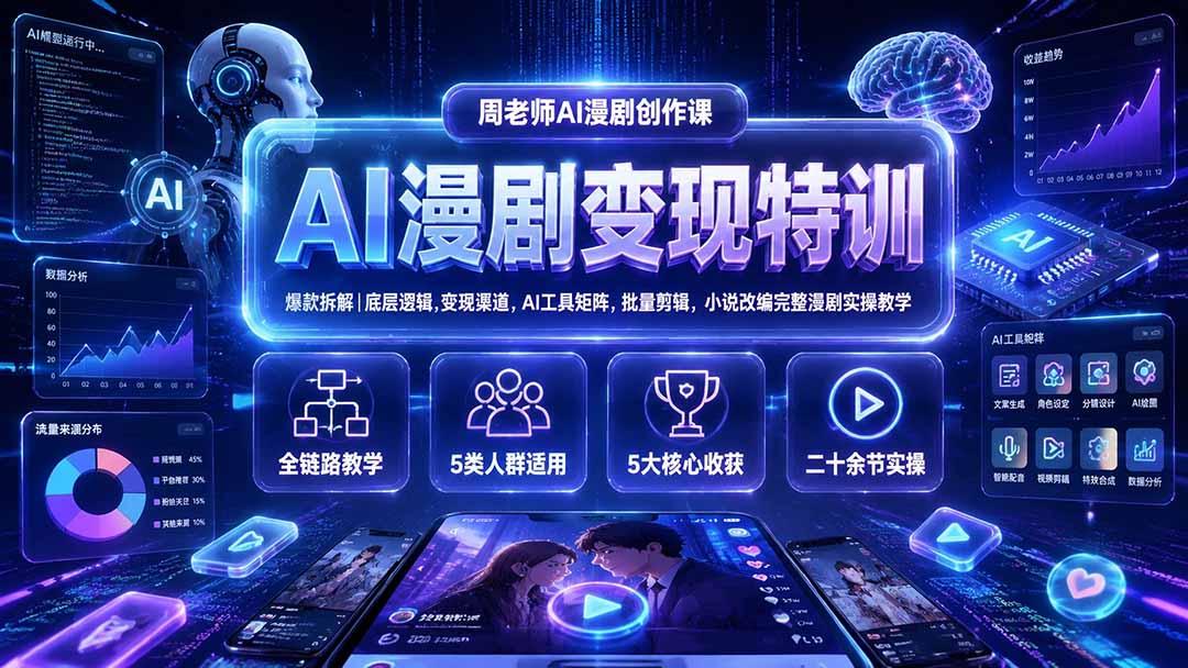 AI漫剧变现特训★爆款拆解｜底层逻辑，变现渠道，AI工具矩阵，批量剪辑，小说改编完整漫剧实操教学-chywc