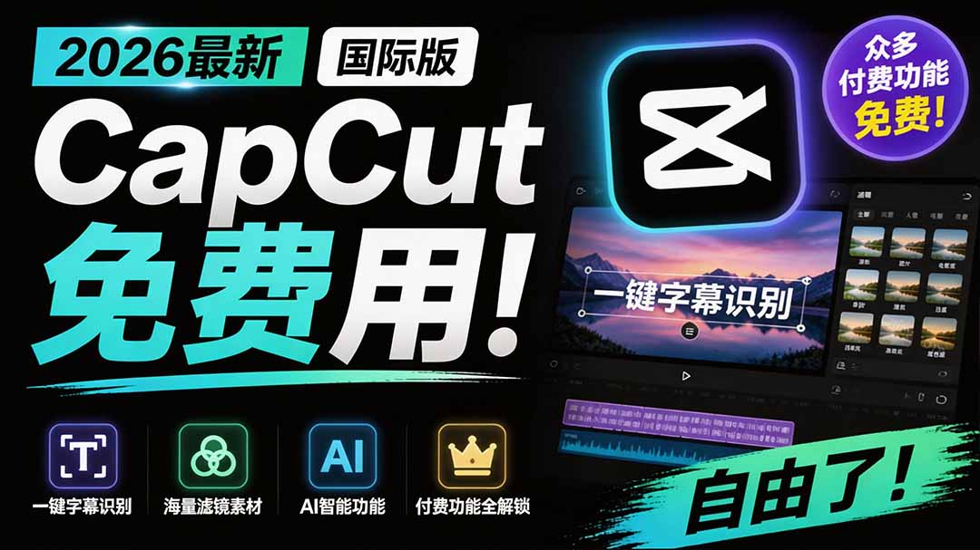 2026最新国际版剪映！CapCut 众多付费功能免费用，一键字幕识别 / 滤镜素材 / AI智能功能自由了 CapCut-chywc