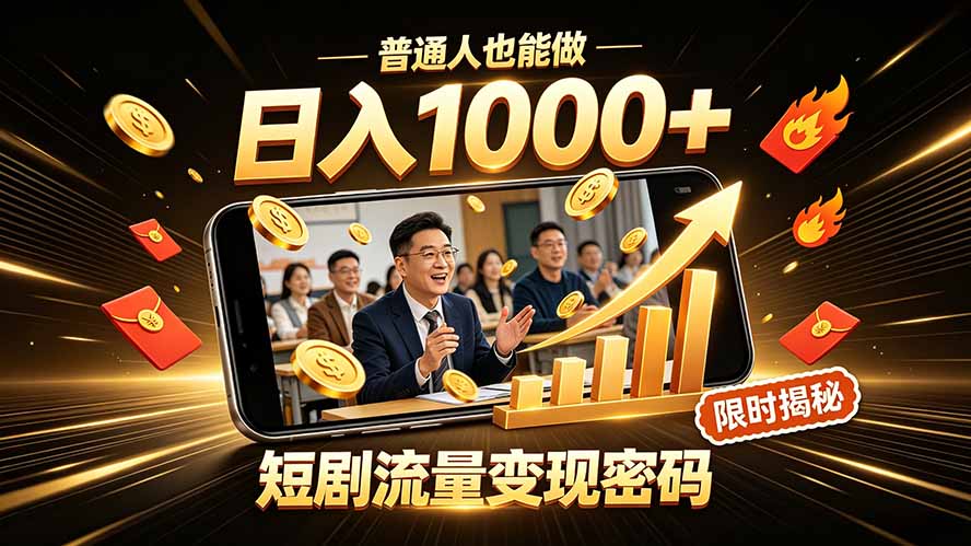 一部手机做短剧分发，不用真人出镜、不用拍摄剧本，快手流量变现日赚千元-chywc